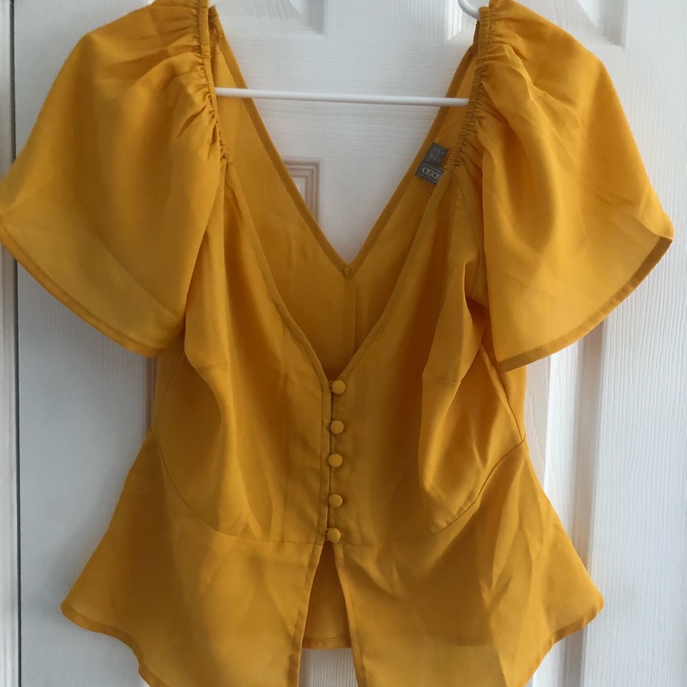 ASOS yellow waisted button front top